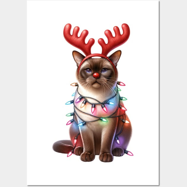 Christmas Red Nose Burmese Cat Wall Art by Chromatic Fusion Studio